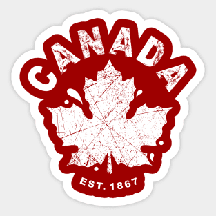 Canada Day Est. 1867 with Canadian Flag Maple Leaf Icon - white on red Sticker